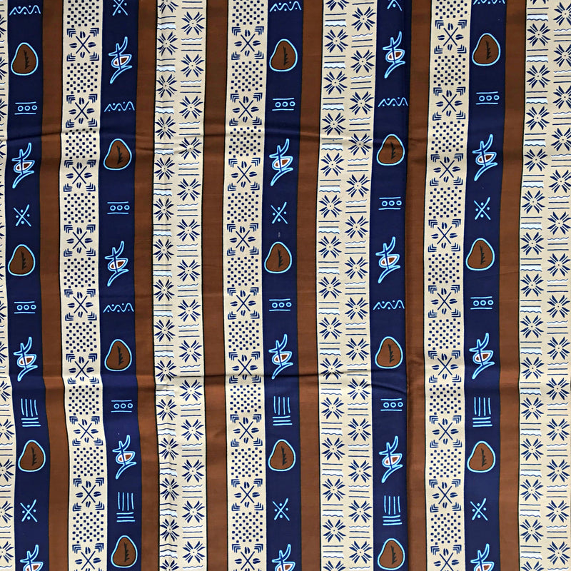African Wax Print Fabric by the yard - Brown / Blue / Beige - Afrilege