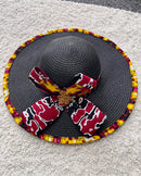 Carmela African Print Straw Church Sun Hat - Black - Afrilege