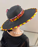 Carmela African Print Straw Church Sun Hat - Black - Afrilege