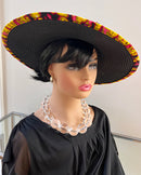 Carmela African Print Straw Church Sun Hat - Black - Afrilege