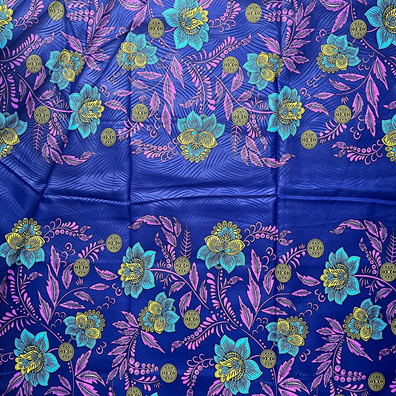 African Wax Print Fabric (Ankara) - Blue / Pink