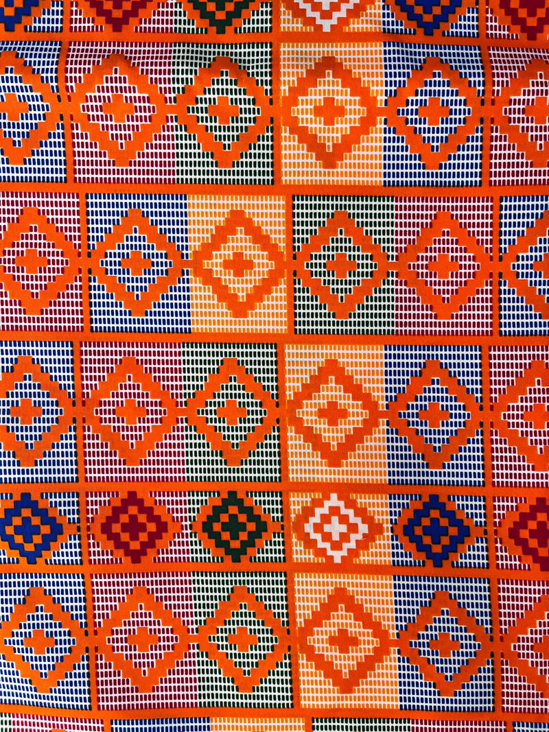 Kente African Wax Print Fabric (Ankara) - Orange