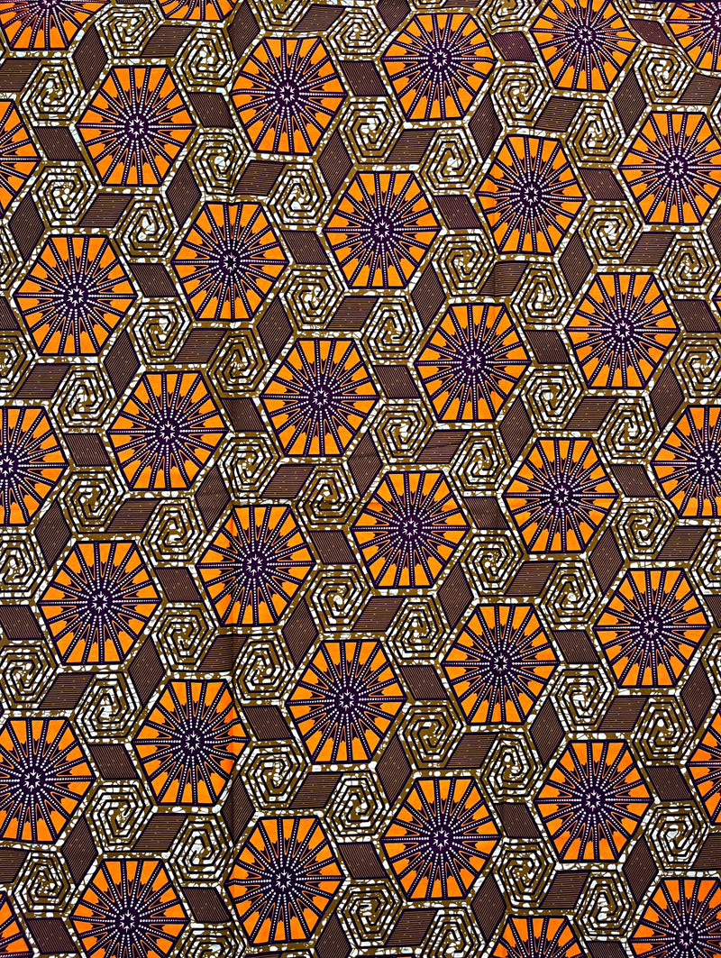 African Wax Print Fabric by The Yard - Brown / Orange