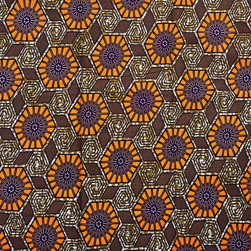 African Wax Print Fabric by The Yard - Brown / Orange