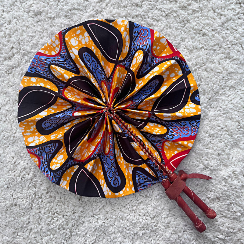 African Print Circle Foldable Handheld Fan - Afrilege