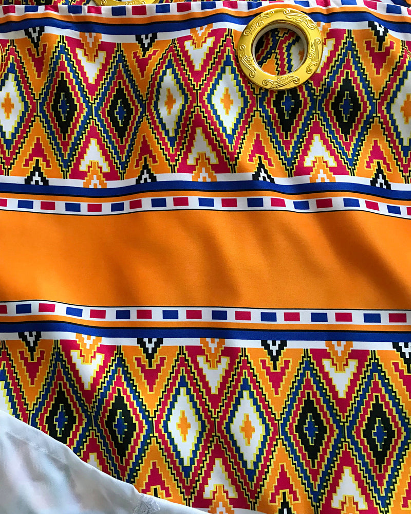 Arinze Grommet Top African Print Curtains - Orange / White - Afrilege