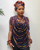 Carol Navy African Print 24 Strands Statement rope necklace - Afrilege