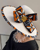 Cowria African Print Straw Church Sun Hat - Off-white/ Brown - Afrilege