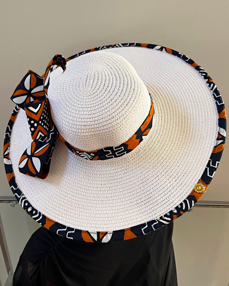 Cowria African Print Straw Church Sun Hat - Off-white/ Brown