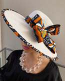 Cowria African Print Straw Church Sun Hat - Off-white/ Brown - Afrilege