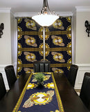 Morowa Double Sided Grommet Top African Print Curtains - Navy Blue / Yellow - Afrilege