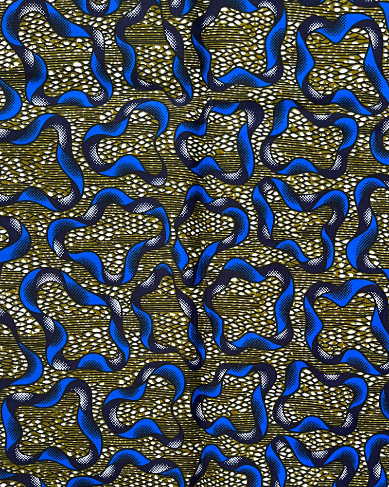 African Wax Print Fabric by The Yard - Olive Green / Blue