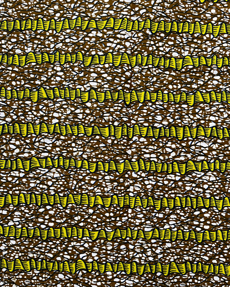 African Wax Print Fabric by The Yard - Brown / Yellow