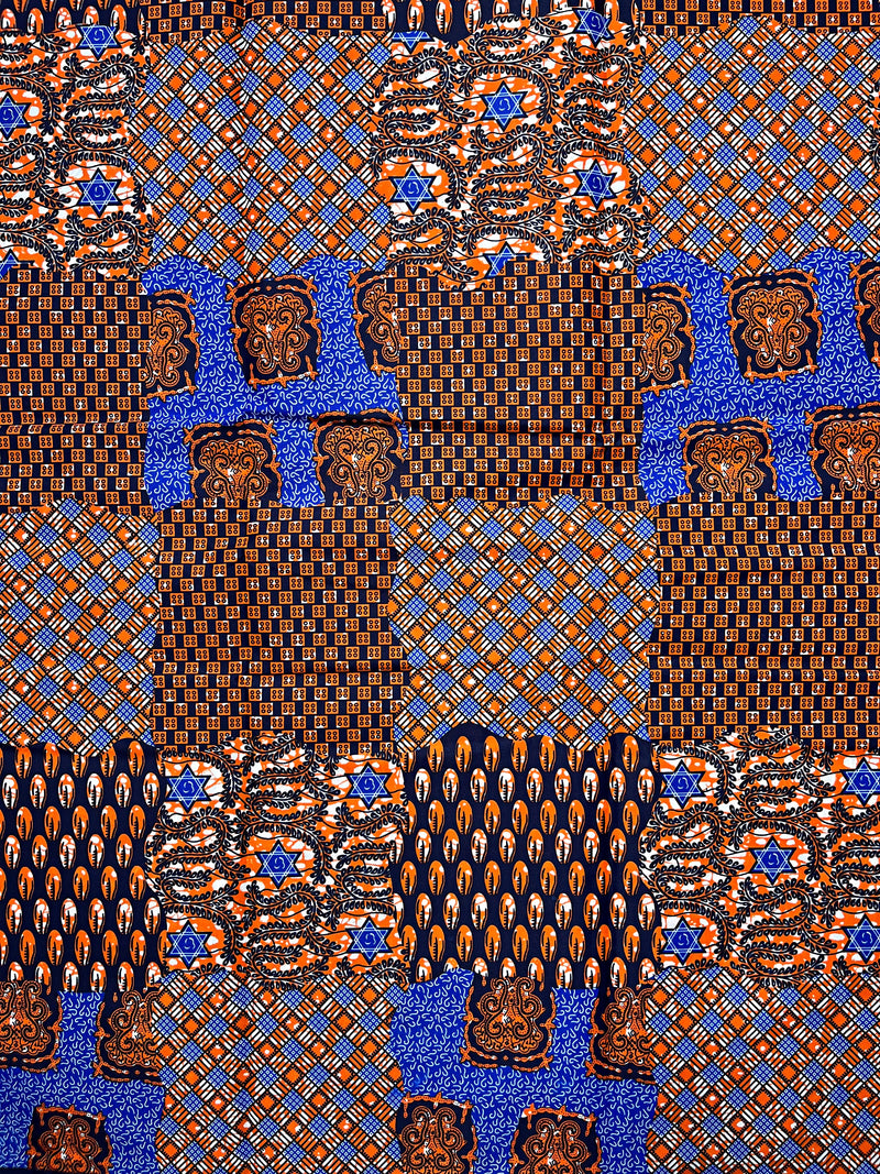 African Wax Print Fabric (Ankara) - Blue / Orange