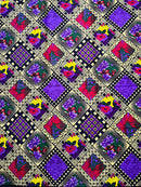 African Wax Print Fabric (Ankara) - Purple / Yellow - Afrilege