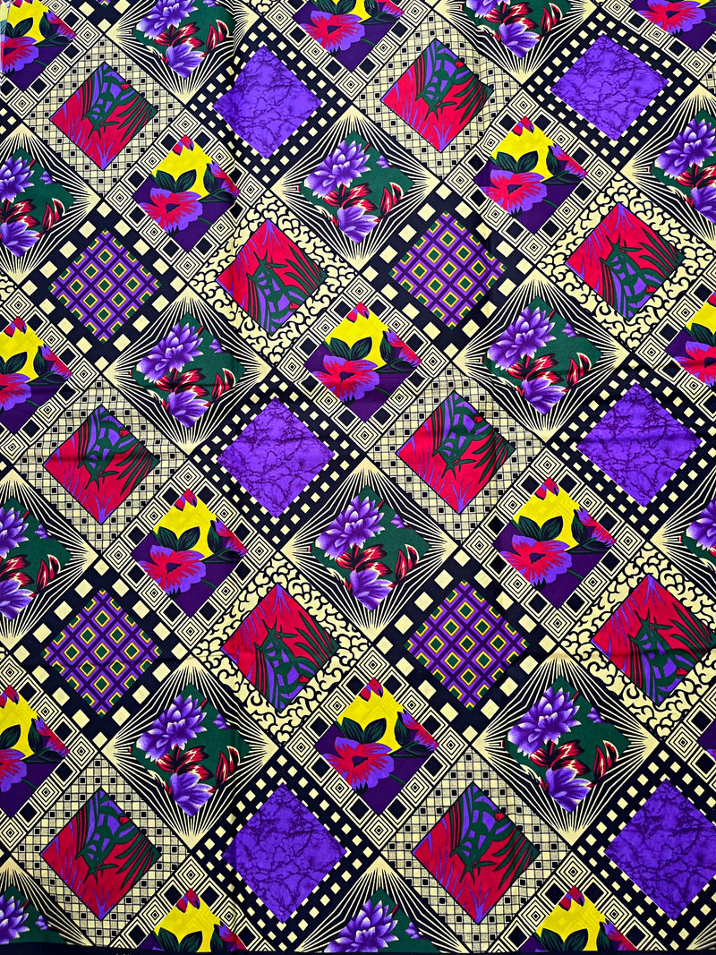 African Wax Print Fabric (Ankara) - Purple / Yellow