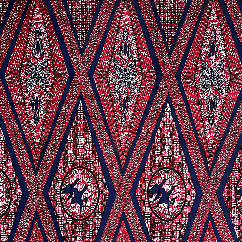 African Wax Print Fabric (Ankara) - Red / Blue