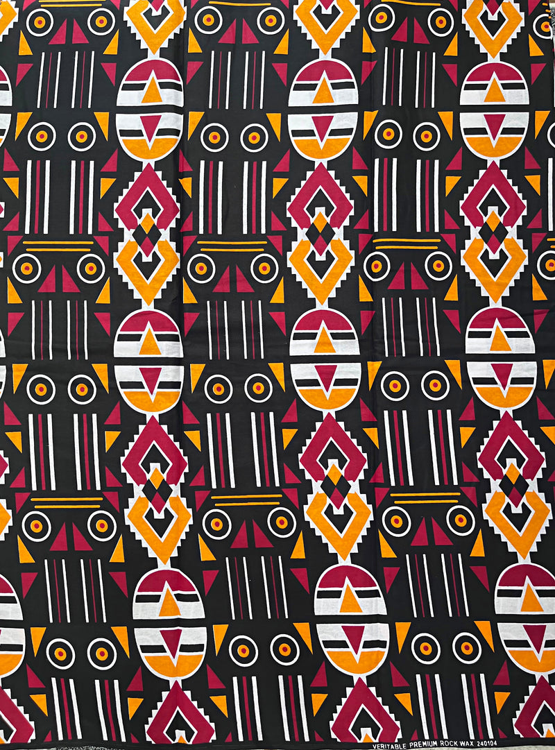 African Wax Print Fabric (Ankara) - Black / Red / Orange