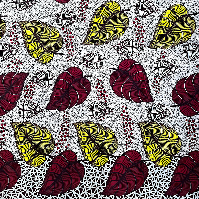 African Wax Print Fabric ( Ankara) - White / Red / Yellow