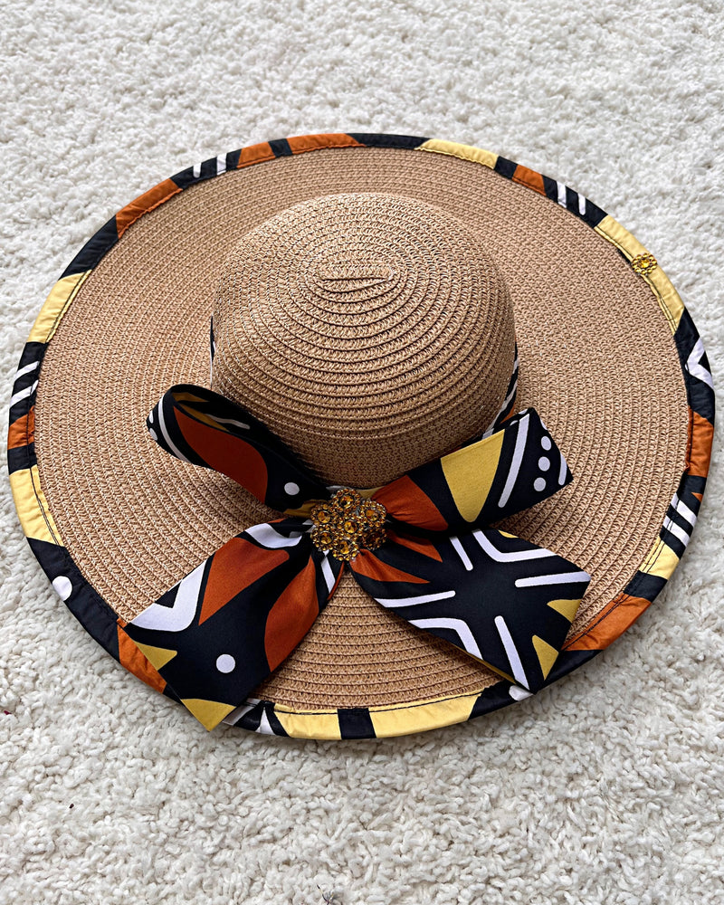 Bogolan African Print Straw Church Sun Hat