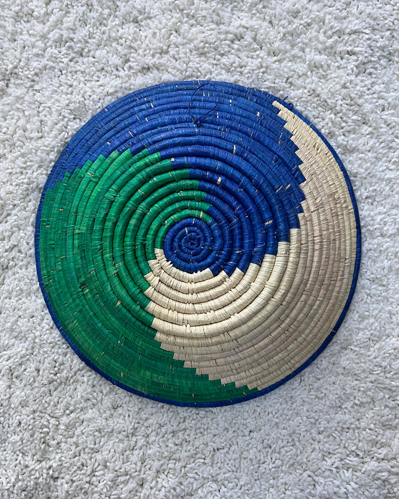 Uganda hand woven Baskets 12" - Blue / Green / Beige - Afrilege