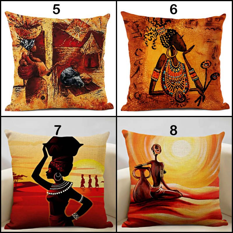 African Life Portrait Pillow Cover - Orange / Multicolor - Afrilege