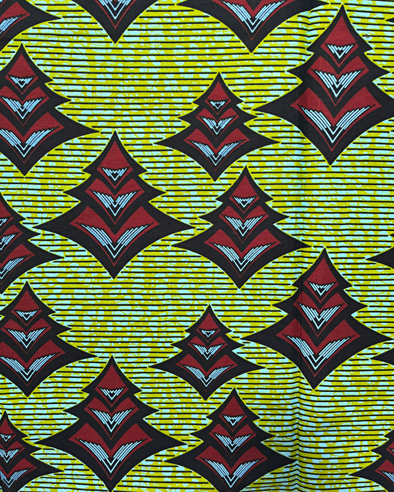 African Wax Print Fabric by The Yard - Green / Red