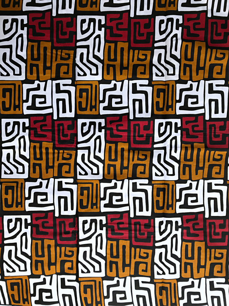 African Wax Print Fabric by the yard - White / Red / Brown - Afrilege