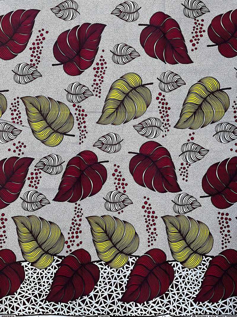 African Wax Print Fabric ( Ankara) - White / Red / Yellow