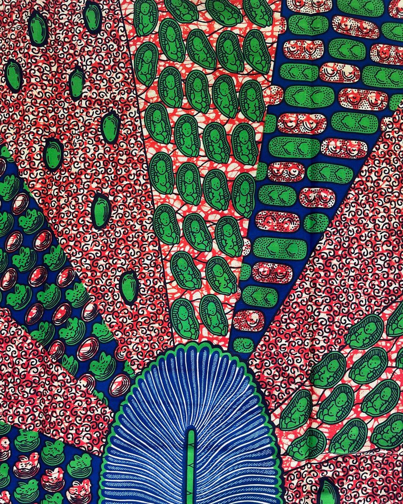 African Wax Print Fabric by The Yard - Green / Red