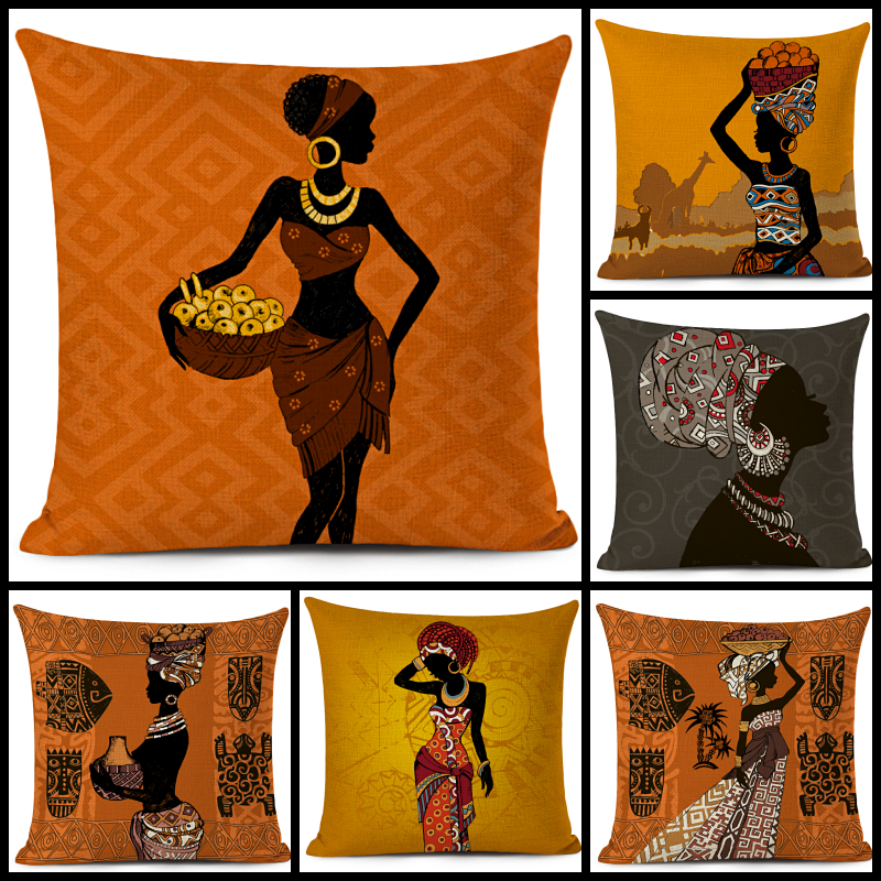 African Woman Ethnic Pillow Cover - Multicolor - Afrilege