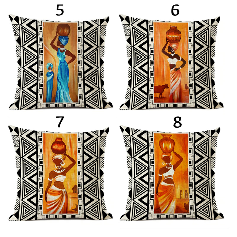 African Ethnic Geometric Pattern Pillow Cover - Black / White / Multicolor - Afrilege