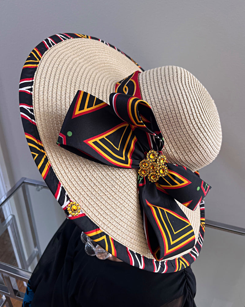 Toghu African Print Straw Church Sun Hat - Tan