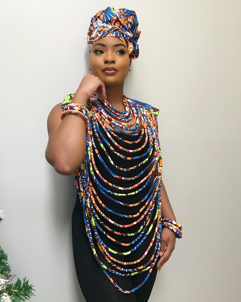 Mandisa African Print 24 Strands Statement rope necklace - Afrilege