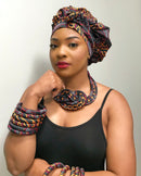 Burgundy Toghu African Print Knot Necklace Jewelry Set - Afrilege