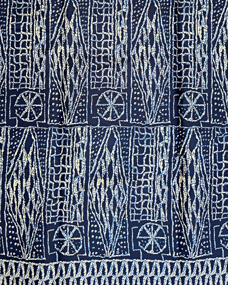 Bamileke Ndop pattern African Wax Print Fabric - Blue / Beige