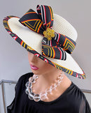 Toghu African Print Straw Church Sun Hat - Beige - Afrilege