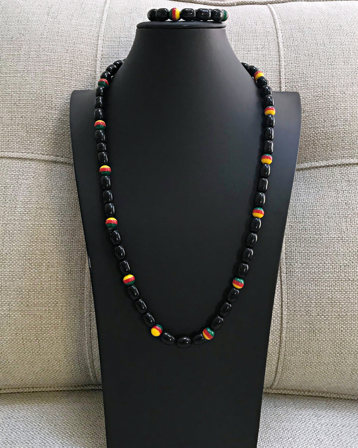 Jamaica Colors Black Beads Necklace for Men– Afrilege Jamaica Colors Black Beads Necklace for Men– Afrilege