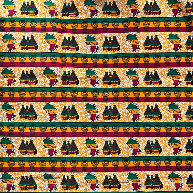 Reggae style African Wax Print Fabric (Ankara) - Orange