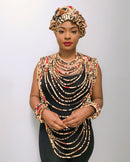 Bana Orange African Print 24 Strands Statement Rope Necklace - Afrilege