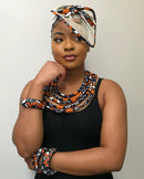 Cowria African Print Fascinator Hat - Brown / Black / White - Afrilege