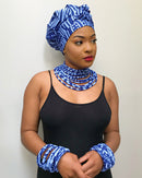 Ndop Blue Set of 2 Africa Print Choker Necklace - Afrilege