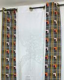 Zarah Grommet Top Kente African Print Curtains - Black / White / Yellow - Afrilege