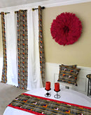 Zarah Grommet Top Kente African Print Curtains - Black / White / Yellow - Afrilege