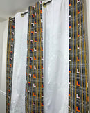 Zarah Grommet Top Kente African Print Curtains - Black / White / Yellow - Afrilege