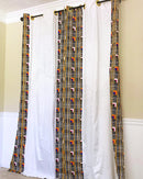 Zarah Grommet Top Kente African Print Curtains - Black / White / Yellow - Afrilege