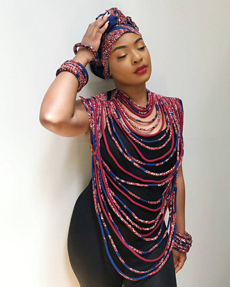 Rosilia African Print 24 Strands Statement rope necklace - Afrilege