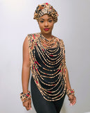 Bana Orange African Print 24 Strands Statement Rope Necklace - Afrilege