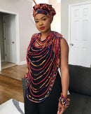 Carol Maroon African Print 24 Strands Statement rope necklace - Afrilege