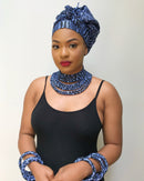 Navy Ndop Set of 2 Africa Print Choker Necklace - Afrilege